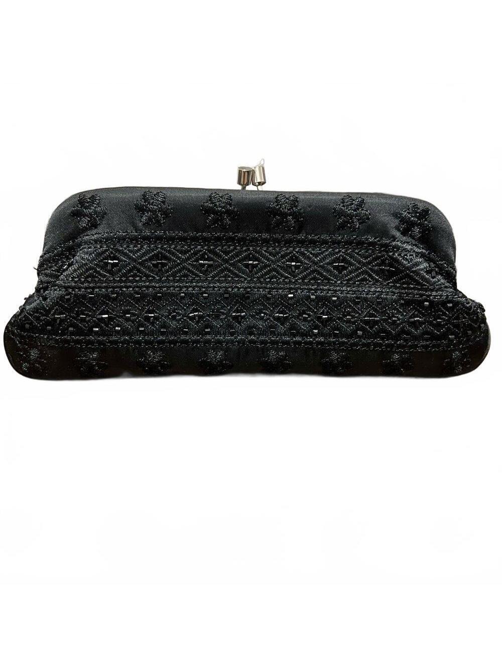 NWT Valerie Stevens black Satin beaded Sequin Embroidered Evening Clutch Purse